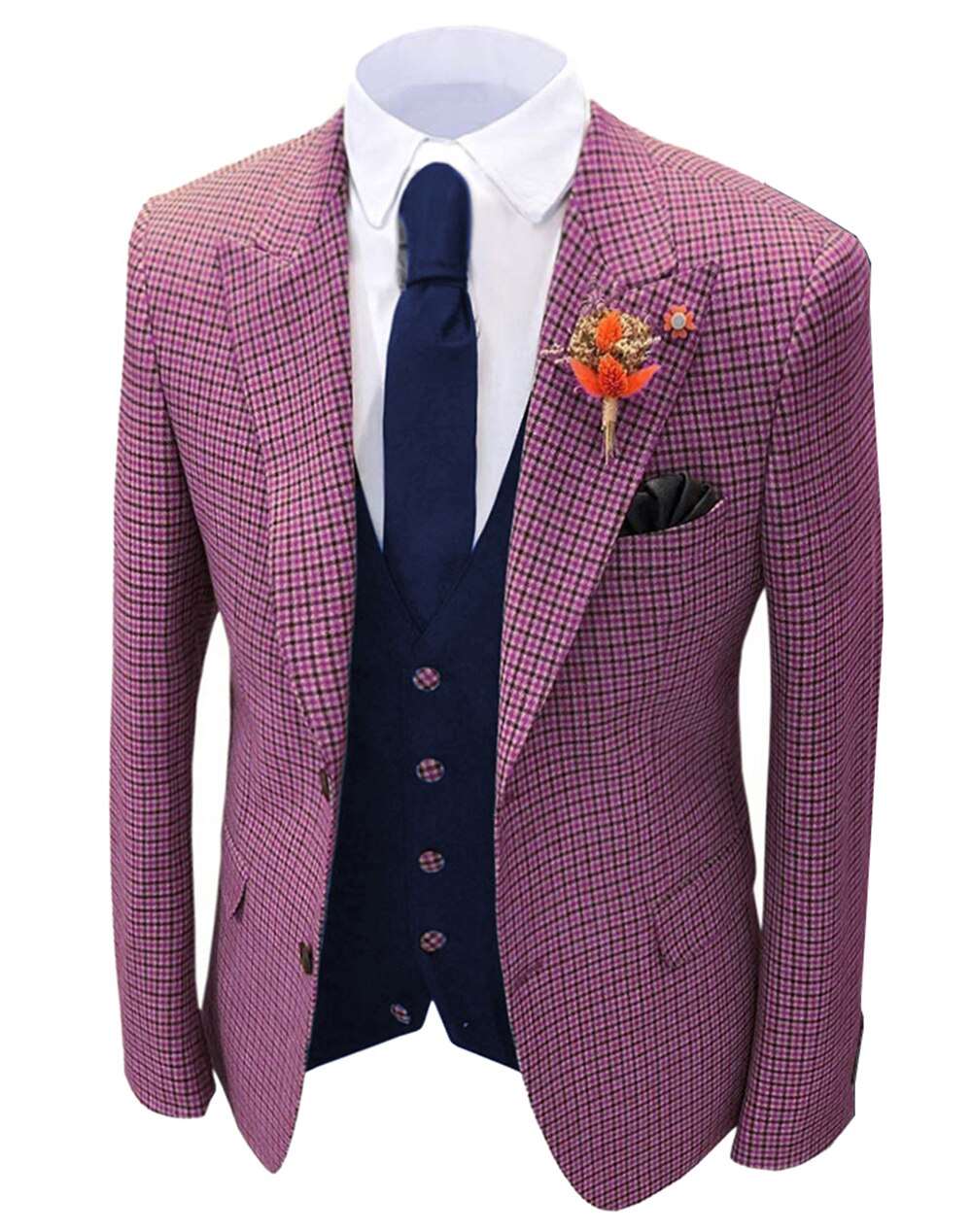 1 piece Orange Men's Plaid Wool Tweed Blazer Groomsmen Tuxedo